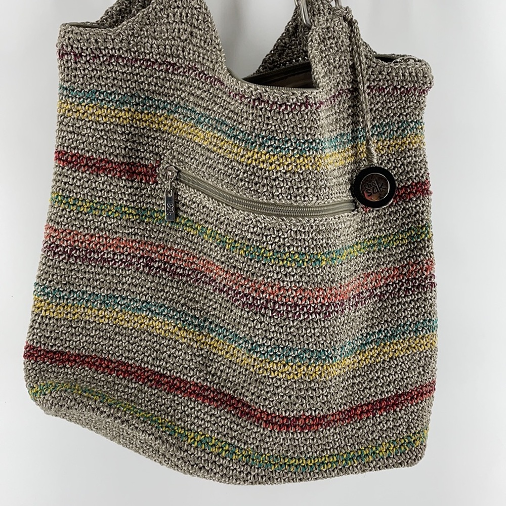 THE SAK TOTE HANDBAG MULTICOLORED CROCHET HANDCRAFTED - Picture 2 of 11